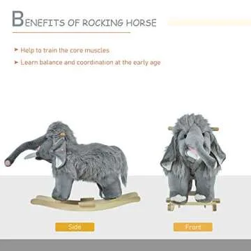 Qaba Kids Ride-On Rocking Horse Toy Mammoth Style Rocker with Fun Music & Soft Plush Fabric for Children 3+ Years