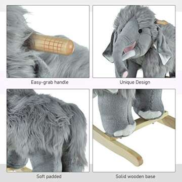 Qaba Kids Ride-On Rocking Horse Toy Mammoth Style Rocker with Fun Music & Soft Plush Fabric for Children 3+ Years