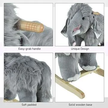 Qaba Kids Ride-On Rocking Horse Toy Mammoth Style Rocker with Fun Music & Soft Plush Fabric for Children 3+ Years