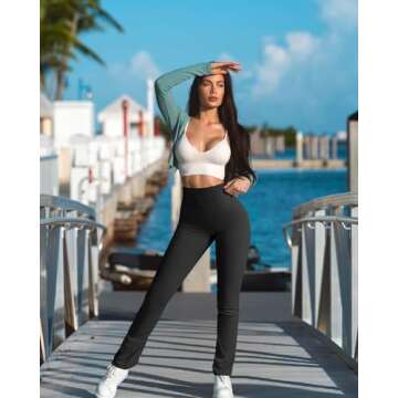 OQQ Women's 2 Piece Yoga Pants Ribbed Seamless Workout High Waist Athletic Straight Leg Leggings Black Tea Leaf