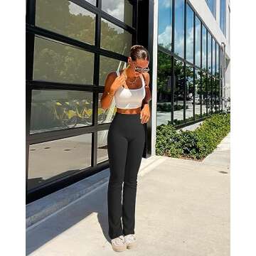 OQQ Women's 2 Piece Yoga Pants Ribbed Seamless Workout High Waist Athletic Straight Leg Leggings Black Tea Leaf