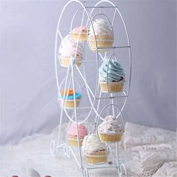 Ferris Wheel Cupcake Stand Dessert Serving Tray, Ferris Wheel Cupcake Stand for Carnival and Circus Theme Party Wedding Party Furnishing Accessories (White)