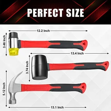 YIYITOOLS 3 Pcs Hammer Set Durable Shock Reduction Grip