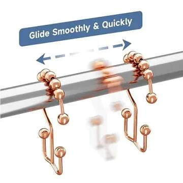 Titanker Shower Curtain Hooks Rings Rust Resistant Metal Double Glide Shower Hooks Rings for Bathroom Shower Rods Curtains, Set of 12 Hooks - Rose Gold