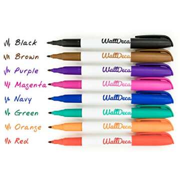 WallDeca Wet Erase Markers Fine Point - 8 Assorted Colors, Ultra Fine Point, Smudge-Free, Multipurpo...