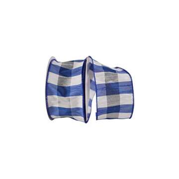Reliant Ribbon Dupioni Check Grande Wired Edge Ribbon, 2-1/2 Inch X 10 Yards, Royal/white