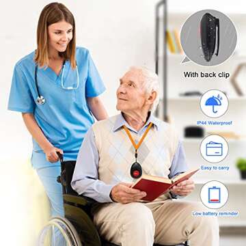 CallToU Alert Button for Seniors Wireless Caregiver Pager Call Bell for Nurse Patient Elderly 2 Plugin Receivers 5 Waterproof Transmitters