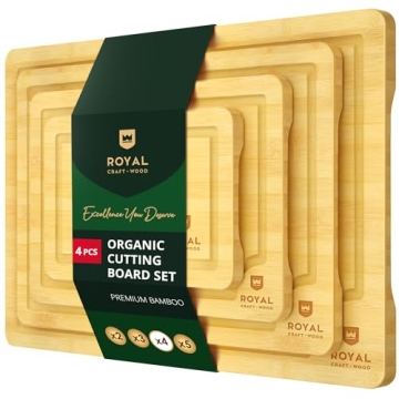 ROYAL CRAFT WOOD Wooden Cutting Boards for Kitchen Meal Prep & Cutting - Bamboo Wood Cutting Board S...