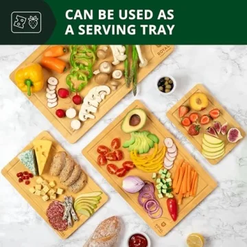 ROYAL CRAFT WOOD Wooden Cutting Boards for Kitchen Meal Prep & Cutting - Bamboo Wood Cutting Board Set with Deep Juice Groove Side Handles - Charcuterie & Chopping Butcher Block for Meat (4 Pcs)