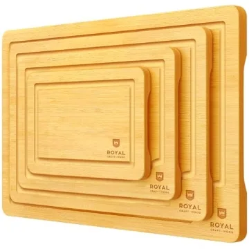 ROYAL CRAFT WOOD Wooden Cutting Boards for Kitchen Meal Prep & Cutting - Bamboo Wood Cutting Board Set with Deep Juice Groove Side Handles - Charcuterie & Chopping Butcher Block for Meat (4 Pcs)