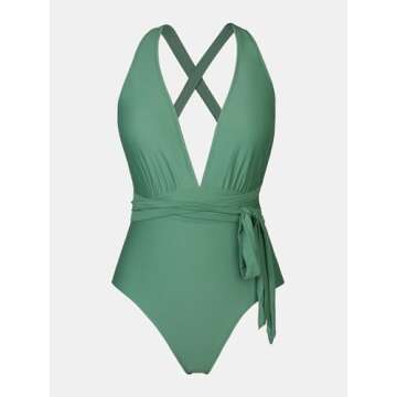 CUPSHE One Piece Swimsuit for Women Bathing Suit Sexy Deep V Neck Wrap Tie Cross Back, M