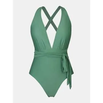 CUPSHE One Piece Swimsuit for Women Bathing Suit Sexy Deep V Neck Wrap Tie Cross Back, M
