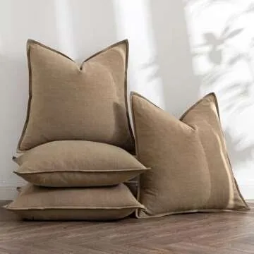 MIULEE Khaki Linen Pillow Covers Pack of 4 Boho Decor
