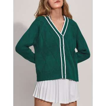 SuperPrity Women's Fashion Cardigan - Dark Green Oversized Knit Sweater 2024