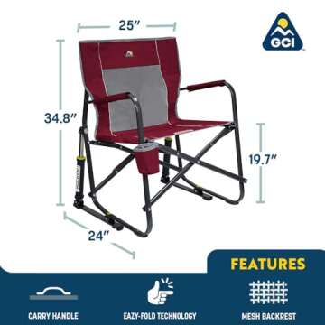GCI Outdoor Freestyle Rocker Camping Chair | Portable Folding Rocking Chair with Solid, Durable Armrests, Drink Holder & Comfortable Backrest — Royal Blue