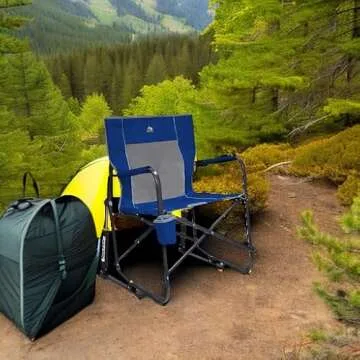 GCI Outdoor Freestyle Rocker Camping Chair | Portable Folding Rocking Chair with Solid, Durable Armrests, Drink Holder & Comfortable Backrest — Royal Blue