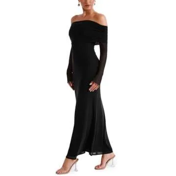 REORIA Women's Elegant Off Shoulder Formal Dress for Fall Winter 2024