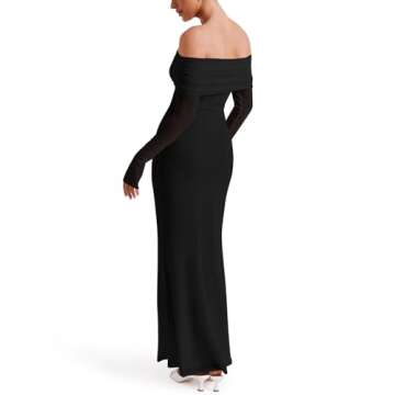 REORIA Elegant Off Shoulder Long Sleeve Dress for Women
