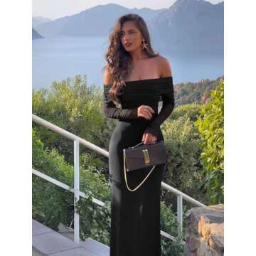 REORIA Elegant Off Shoulder Long Sleeve Dress for Women