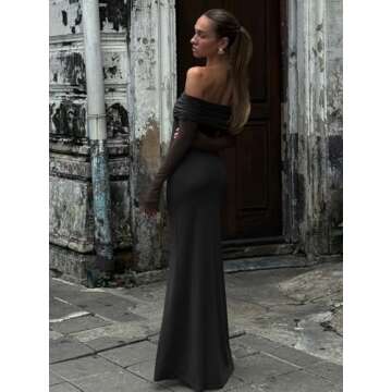 REORIA Elegant Off Shoulder Long Sleeve Dress for Women