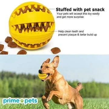 PrimePets Dog Treat Ball, 4 Pack Interactive Food Dispensing Puppy Puzzle Toy, Non-Toxic, Natural Rubber, for Tooth Cleaning, IQ Training, Chewing, Playing