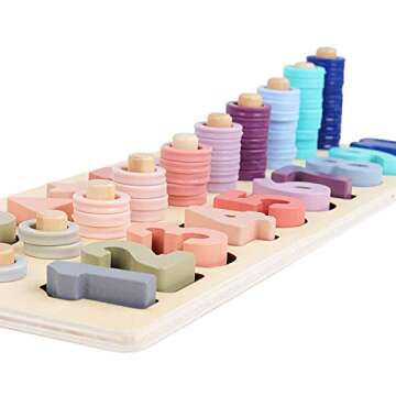 QZMTOY Counting Shape Stacker Wooden Count Sort Stacking Tower with Wood Colorful Number Shape Math Blocks for Kids Preschool Educational Toddlers Toy