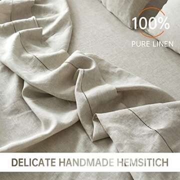 Simple&Opulence 100% French Linen Sheet Set Handmade Hemstitch Linen King Size-4 Piece (1 Flat Sheet...
