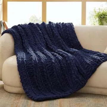 Bedsure Chunky Knit Throw Blanket for Couch - 100% Hand Knitted, 5.06 lbs Chenille Blanket for Bed L...