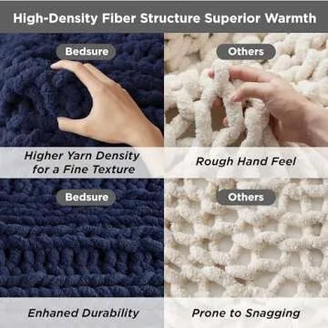 Bedsure Chunky Knit Throw Blanket for Couch - 100% Hand Knitted, 5.06 lbs Chenille Blanket for Bed Living Room Home Decor, Thick and Soft, Navy, 50x60 Inches