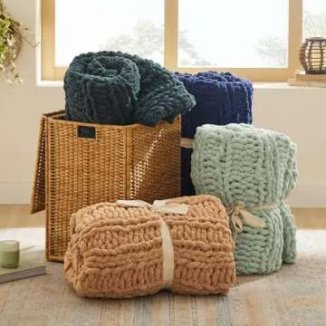 Bedsure Chunky Knit Throw Blanket for Couch - 100% Hand Knitted, 5.06 lbs Chenille Blanket for Bed Living Room Home Decor, Thick and Soft, Navy, 50x60 Inches