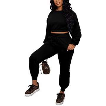 PINSV Women 2 Piece Outfits Sweatsuits Sets Long Sleeve Crop Top Jogger Sweatpants Tracksuits Casual...