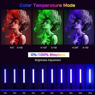 leshiou RGB Video Light Wand, Handheld Multi Color LED Tube Light Stick with Remote Control, Dimmable 2500K-6500K CRI97+ Full-Color LED Light with 2500mAh Rechargeable Battery, 12 Light Scenes