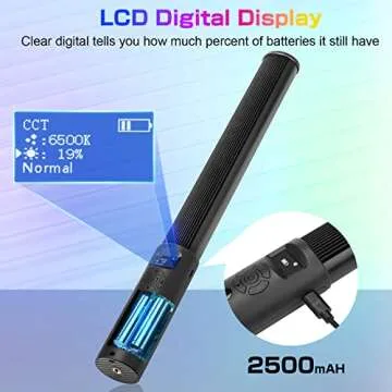 leshiou RGB Video Light Wand, Handheld Multi Color LED Tube Light Stick with Remote Control, Dimmable 2500K-6500K CRI97+ Full-Color LED Light with 2500mAh Rechargeable Battery, 12 Light Scenes