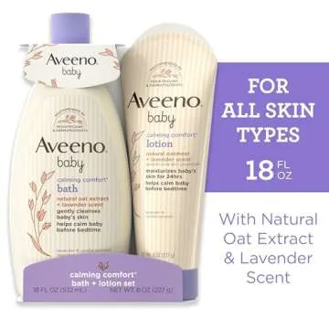 Aveeno Baby Calming Comfort Bath & Lotion Set, Nighttime Baby Skin Care Products with Natural Oat, L...