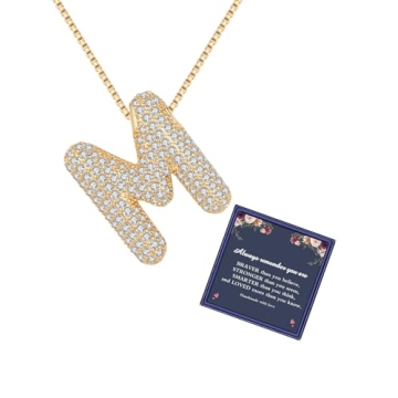 DIOWUS Bubble Letter Necklace Gold for Women - Charm Balloon Initial Letter Pendant Jewelry