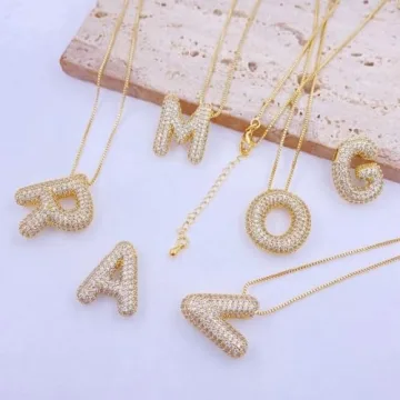 DIOWUS Gold Bubble Letter Necklace for Women - Trendy Gifts