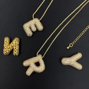 DIOWUS Gold Bubble Letter Necklace for Women - Trendy Gifts