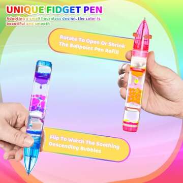Christmas Stocking Stuffer for Kids, Liquid Fidget Pens Fun Pens Party Favor Toy for Boys Girls, Quiet Liquid Motion Bubble Sensory Autism Travel Toys Desk Toys Gift for Kids 3-12 Years Old Ages