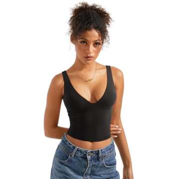 SUUKSESS Women Sexy V Neck V Back Sleeveless Tank Top Summer Going Out Basic Top Scoop Neck Double L...