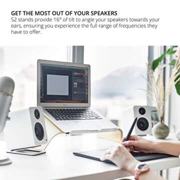 Kanto S2 Tilted Desktop Speaker Stands for Small Speakers & Compact 2”-3” Studio Monitors | Supports 6 lbs | Damping Foam Padding | Pair | White