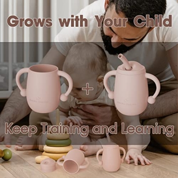 Cuddle Campus 100% Silicone Baby Training Cup, Shatterproof Toddler Sippy Cups with Straw, Open Cup for Baby, 6+ Months 4 Oz