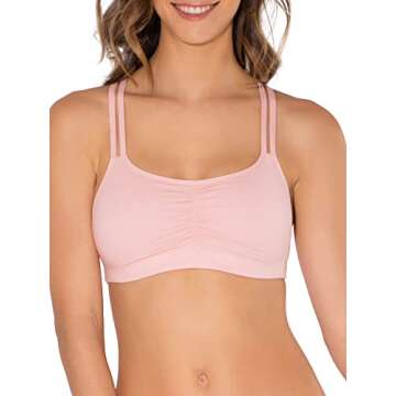 Fruit of The Loom Womens Spaghetti Strap Cotton Pull Over 3 Pack Sports Bra, Skinny Stripe/White/Blushing Rose, 34