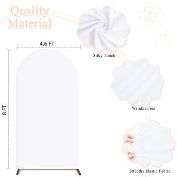 PATYDEST 8FT Wedding Arch Cover White Balloon Arch Backdrop Cover Spandex Fitted Arch Stand Covers Chiara Backdrop Arched Wall Double Sided Arch Frame Cover for Bridal Shower Prom Party Decoration