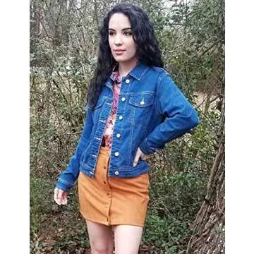 GRAPENT Women's Casual Basic Button Down Long Sleeve Stretchy Jean Trucker Denim Jacket with Pockets Blue Color Size Large US 12-14