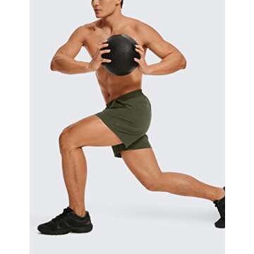 CRZ YOGA Men's Linerless Workout Shorts - 5'' Lightweight Quick Dry for Running Sports Athletic Gym with Pockets Dark Olive Large