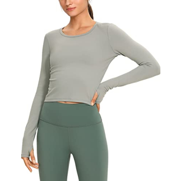 CRZ YOGA Long Sleeve Crop Tops for Women Workout Cropped Top Yoga Slim Fit Athletic Gym Shirts with ...