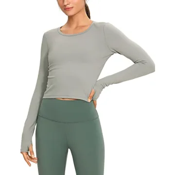 CRZ YOGA Long Sleeve Crop Tops for Women Workout Cropped Top Yoga Slim Fit Athletic Gym Shirts with ...