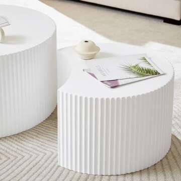 WILLIAMSPACE Nesting Coffee Table Set of 2, Matte White Round Wooden Coffee Tables, Modern Luxury Side Tables Accent End Table for Living Room Apartment (Matte White-Round)
