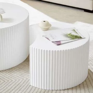 WILLIAMSPACE Nesting Coffee Table Set of 2, Matte White Round Wooden Coffee Tables, Modern Luxury Side Tables Accent End Table for Living Room Apartment (Matte White-Round)