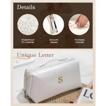 VFMBL Initial Graduation Gift for Daughter Granddaughter, Personalized Makeup Bag for Mom Daughter, Sister, Mother in Law, Step Mom, Monogrammed Cosmetic Toiletry Bag, Wide Open, Large Capacity